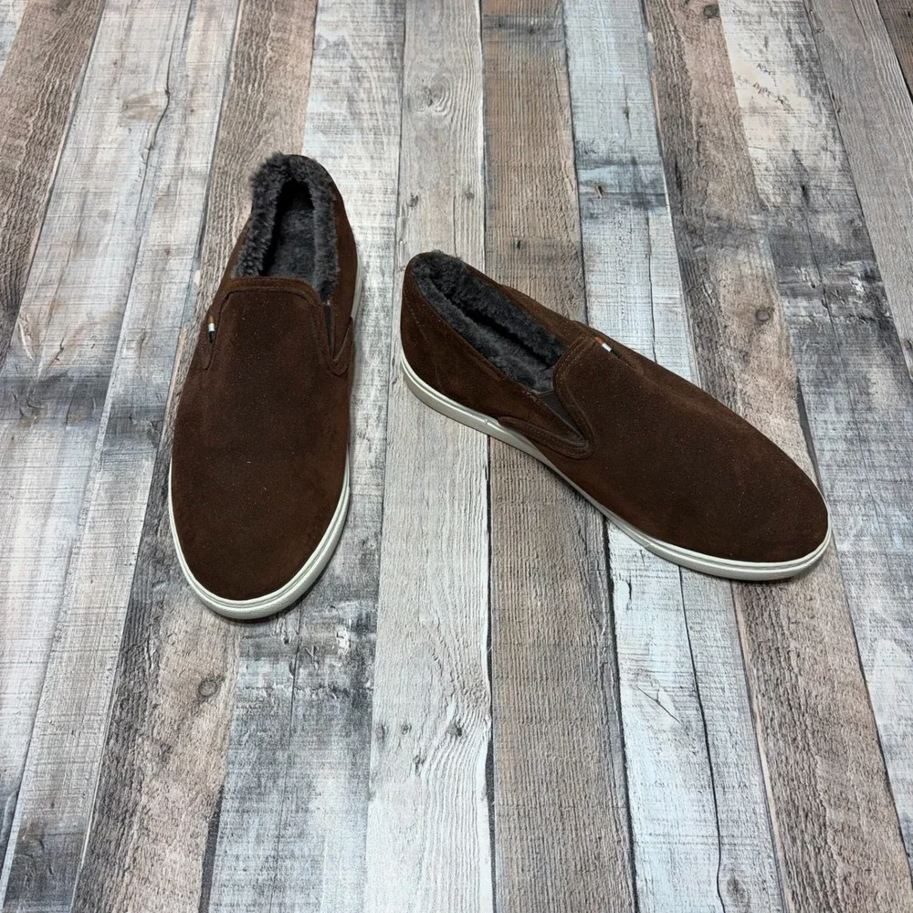 Allen Edmonds Slip On Men 10 3E Brown Suede Shearling Lined Sneaker 4830 Wide